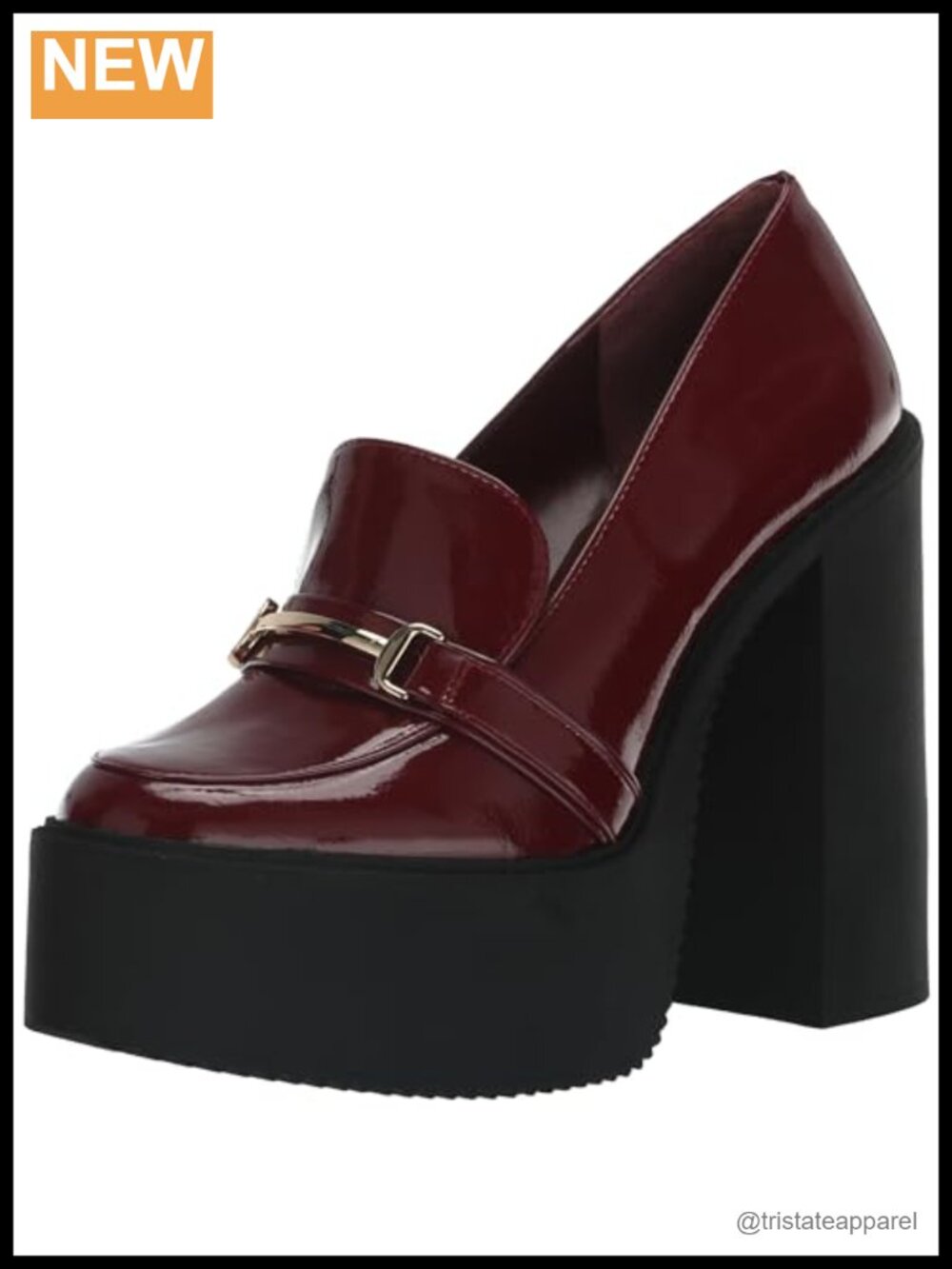 Platform Pump Block Heel Faux Leather Slip On Semi Formal